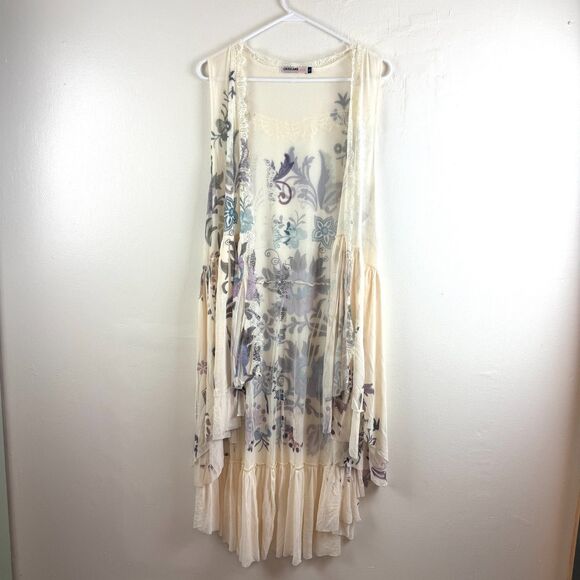 ORIGAMI Long Duster Cardigan Lace Boho Flowy Hippie Floral Western Fairy Sz XXL - Picture 1 of 11